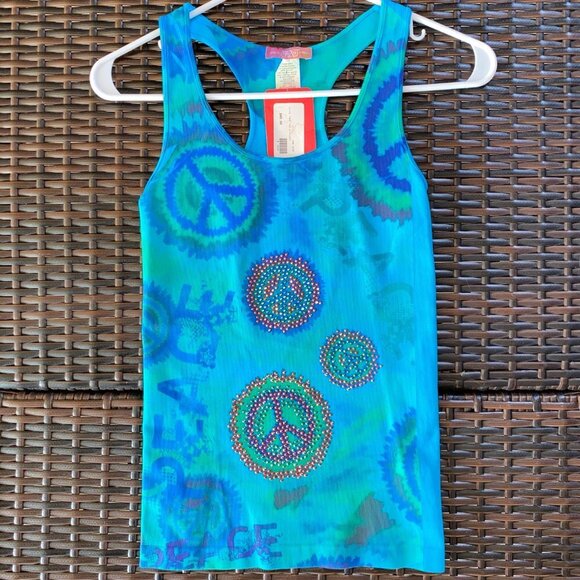 Tie Dye Crystal Encrusted Peace Tank Top - Picture 5 of 11
